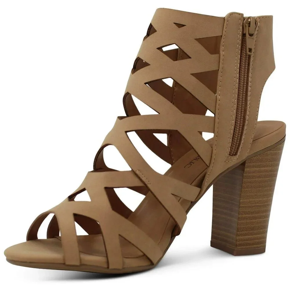 MARCO REPUBLIC Women's Chunky Block Heel Sandals, Mid Low Platform Open Toe, (7)